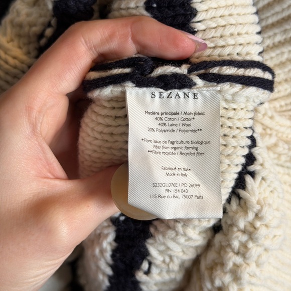 Sezane Cream and Black Striped Cardigan - Picture 4 of 5